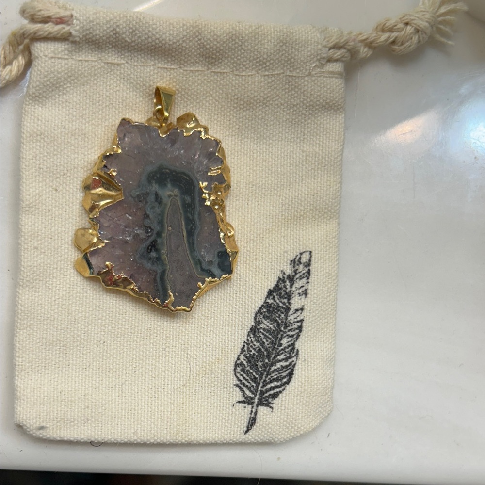 Gold and Purple Geode Pendant Necklace